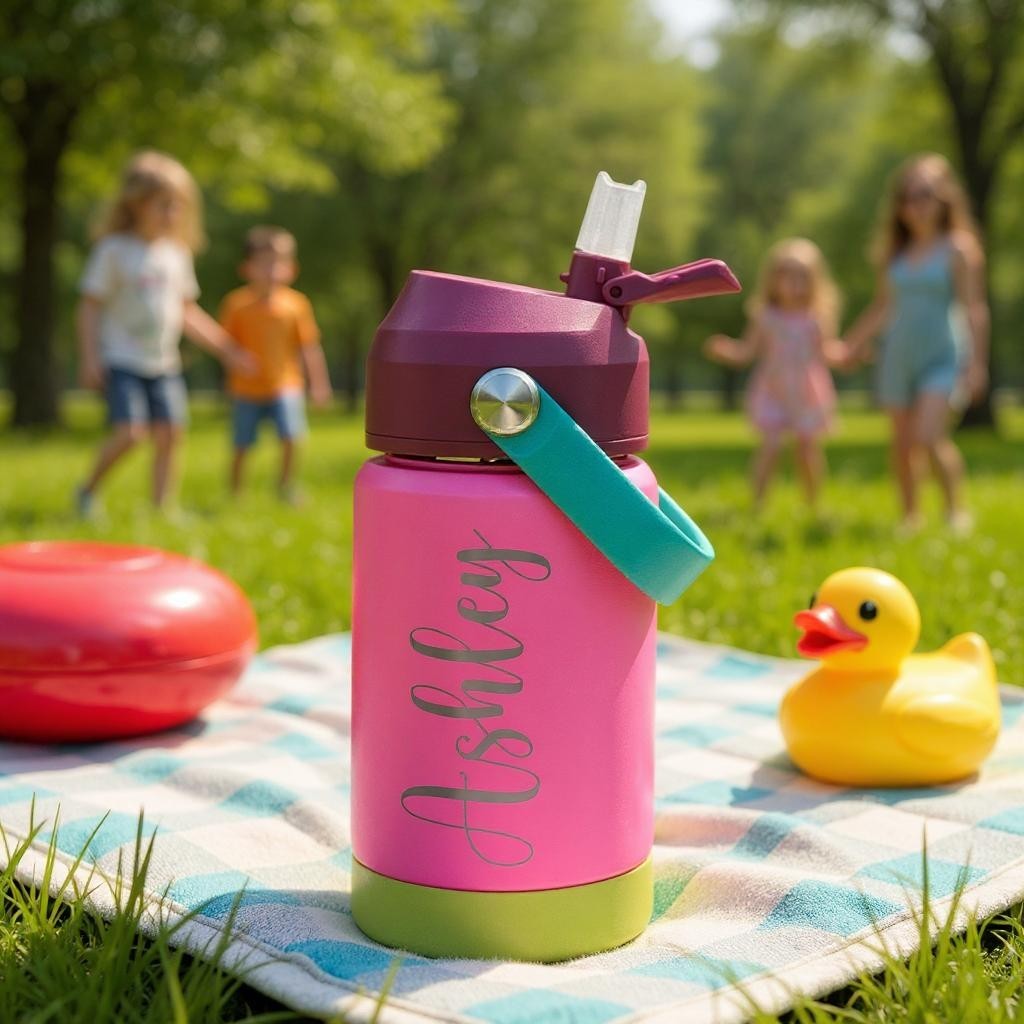 Personalized Kids Water Bottle – Engraved Name Stainless Steel Bottle for School, Camp, or Daycare (12oz)