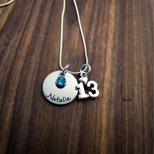 Load image into Gallery viewer, 13th Birthday Necklace,  Name Necklace with Birthstone
