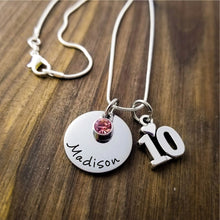 Load image into Gallery viewer, 10th Birthday Necklace,  Name Necklace with Birthstone
