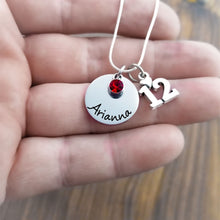 Load image into Gallery viewer, 12th Birthday Necklace, Name Necklace with Birthstone
