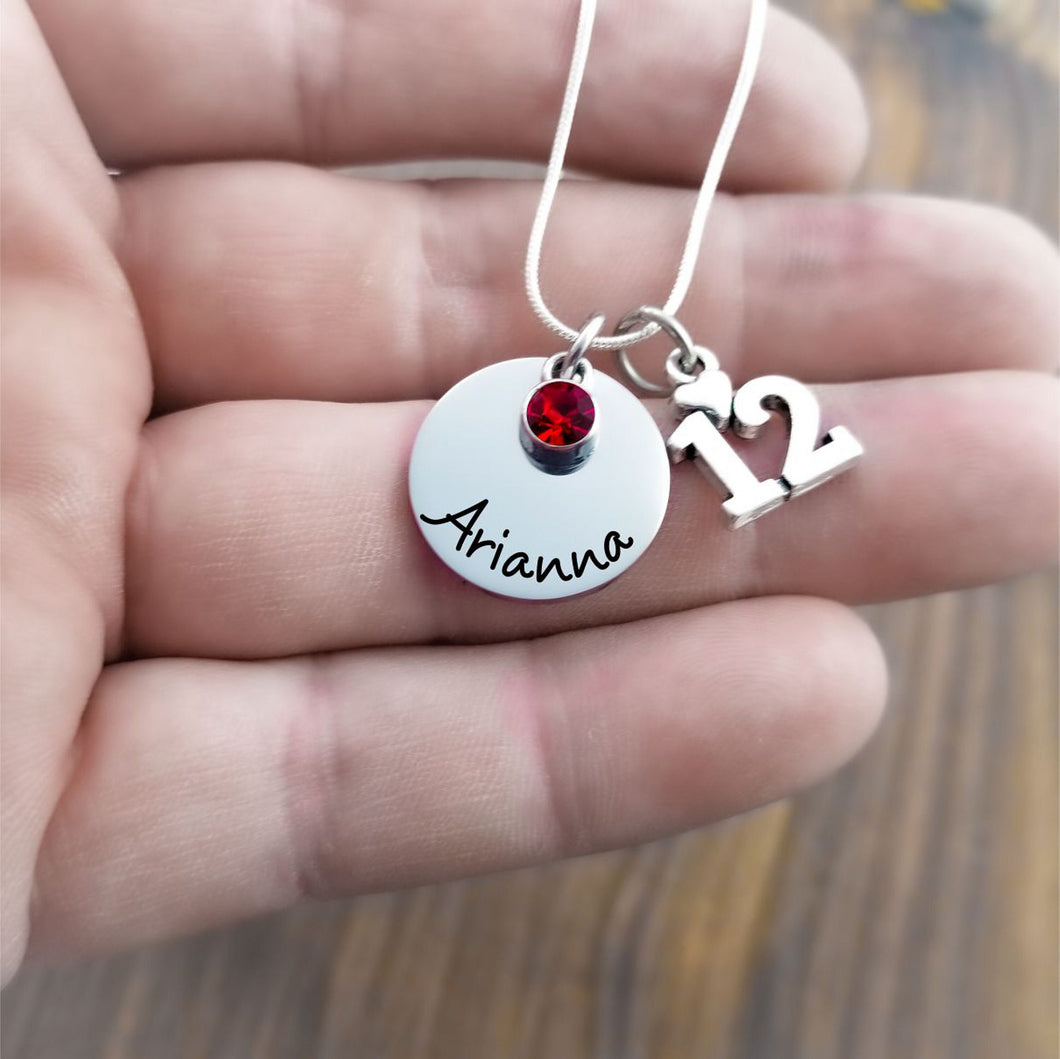 12th Birthday Necklace, Name Necklace with Birthstone