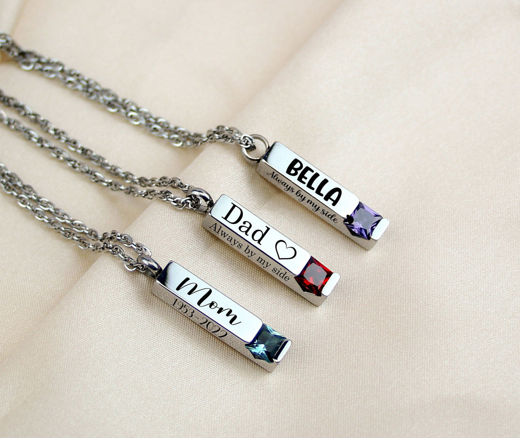 Personalized Urn Necklace - Birthstone Ashes Memorial Necklace - Engraving Custom Bar Necklace - Cremation Jewelry for Human or Pets Ashes