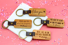 Load image into Gallery viewer, Personalized Drive Safe Keychain Custom Engraved Wood Keychain. Anniversary keychain for him. Funny Valentine keychain
