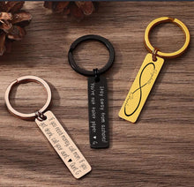 Load image into Gallery viewer, Anniversary Keychain - laser engraved with couples name and infinity sign.
