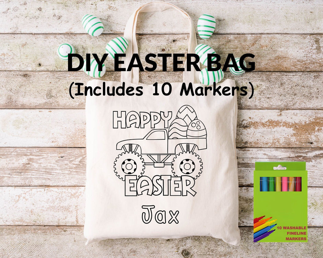 Boys Easter DIY Coloring Kit Bag, Personalized Coloring Kit, Easter for Kids, Easter basket, Easter Egg Hunt Tote