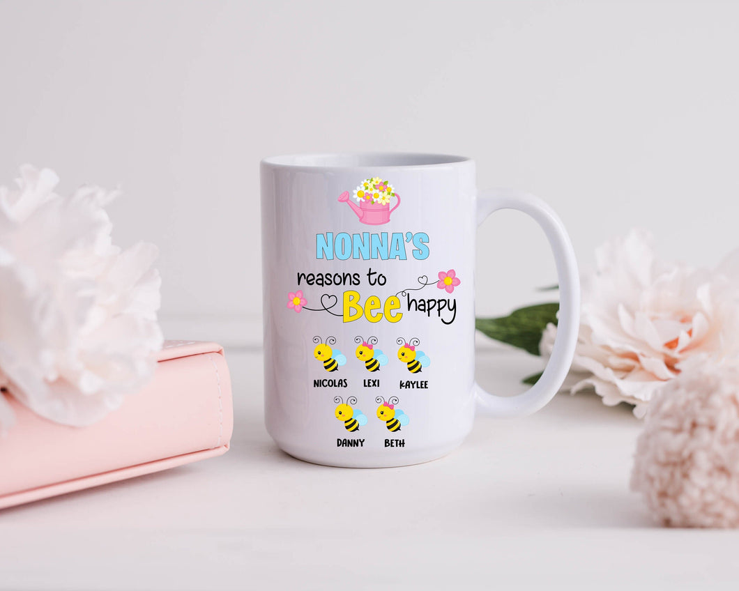 Custom Coffee Mug Gift, Nonna's Reasons To Bee Happy, Grandma Gift, Cute Grandkid Bee, Mother's Day Gift for Grandma, Gift for Nonna